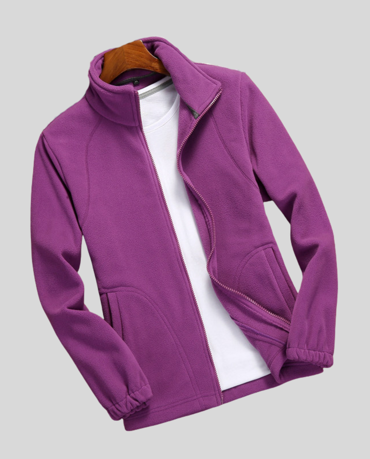 Full Zip Fleece Jacket with Stand Collar and Side Pockets