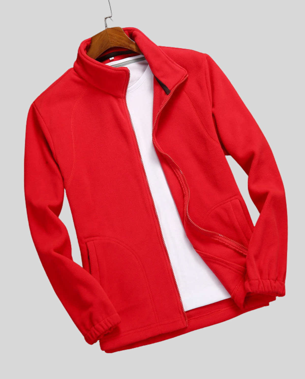 Full Zip Fleece Jacket with Stand Collar and Side Pockets
