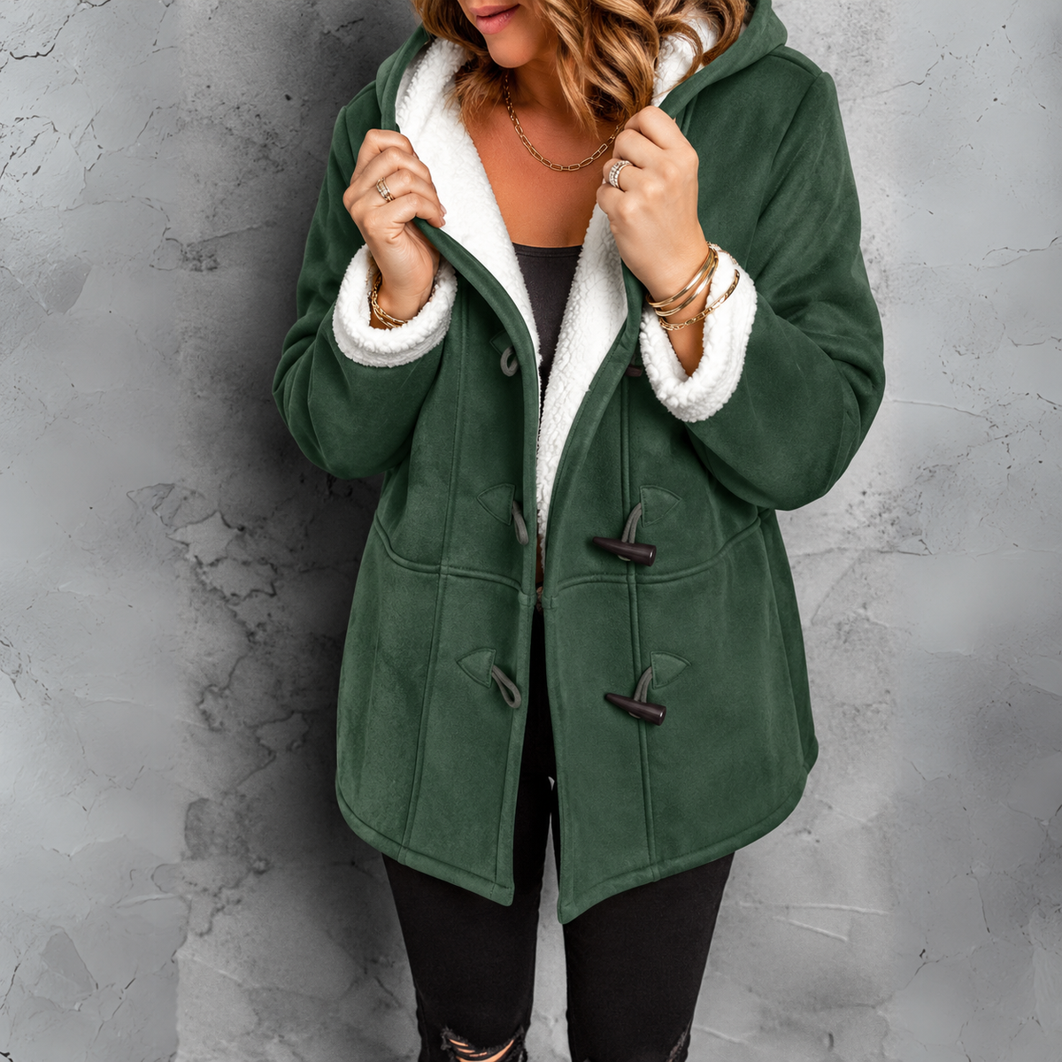 Cosy Hooded Sherpa Lined Jacket with Toggle Closure