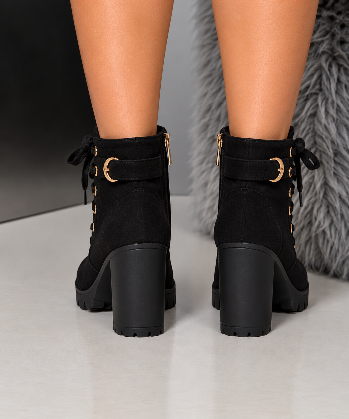 Heeled Suede Lace Up Ankle Boots with Gold Eyelets