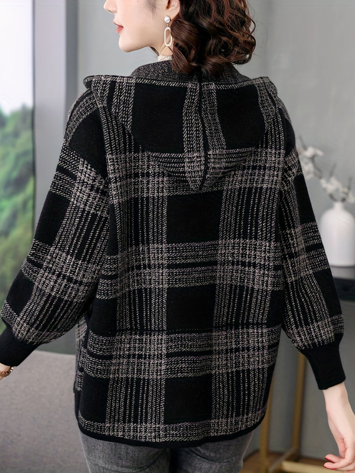 Heritage Check Hooded Zip-Up Jacket in Wool Style