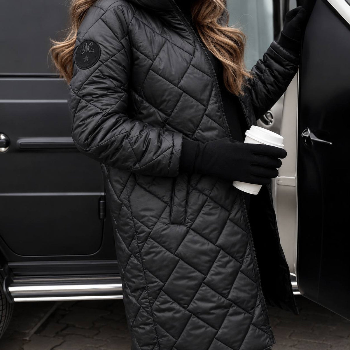 Hooded Long Quilted Puffer Coat with Diamond Stitch