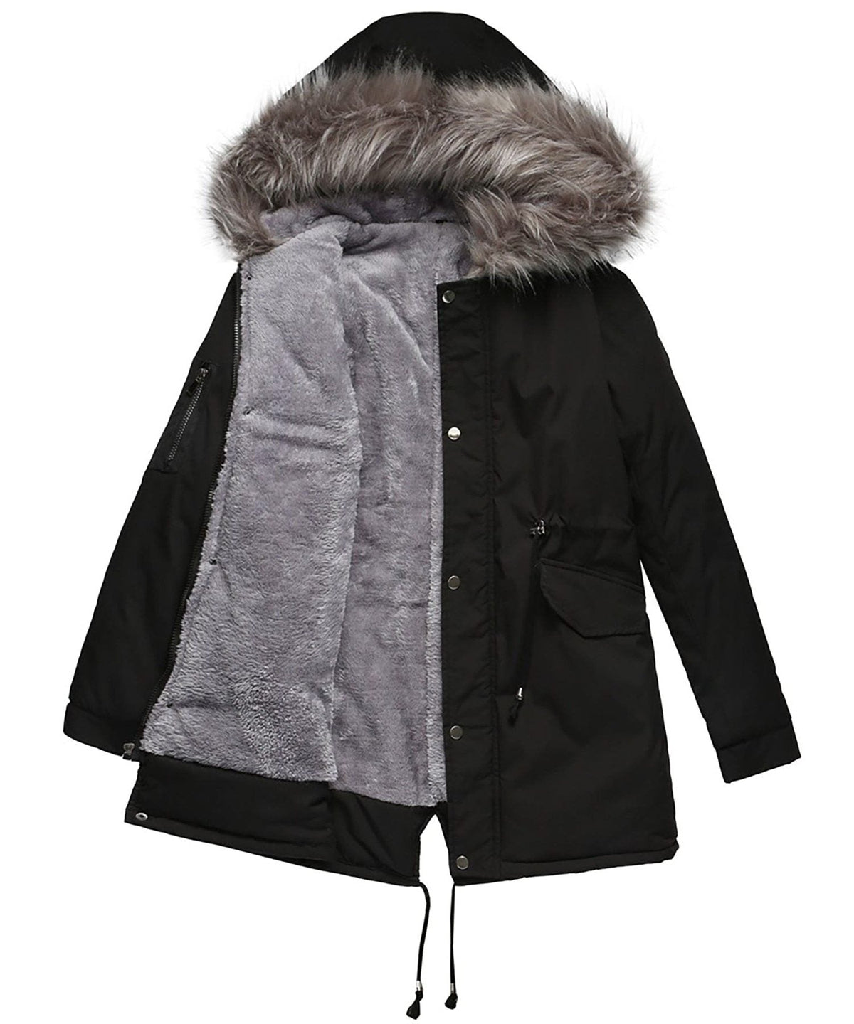 Hooded Parka with Faux Fur Trim and Fleece Lining
