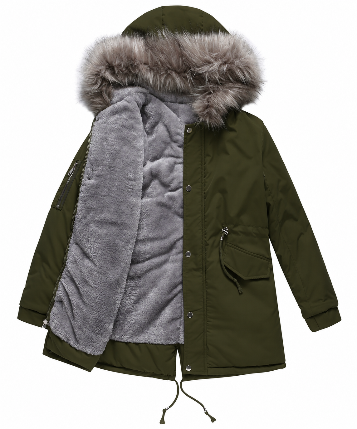 Hooded Parka with Faux Fur Trim and Fleece Lining