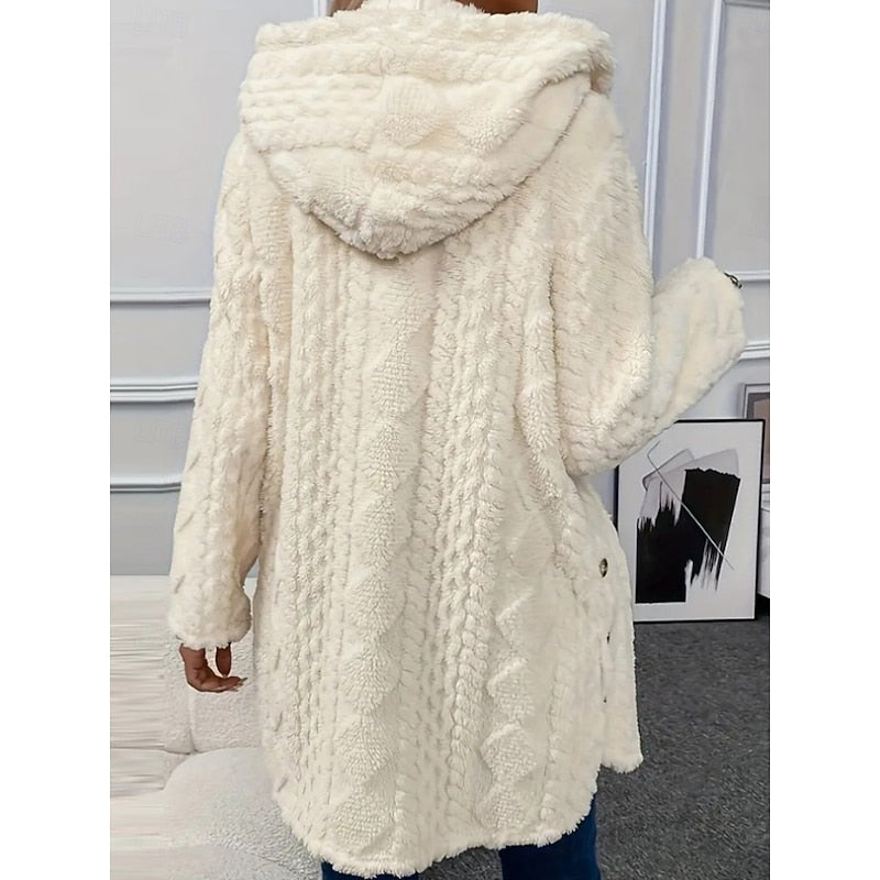 Hooded Teddy Fleece Jacket with Gold Button Detail