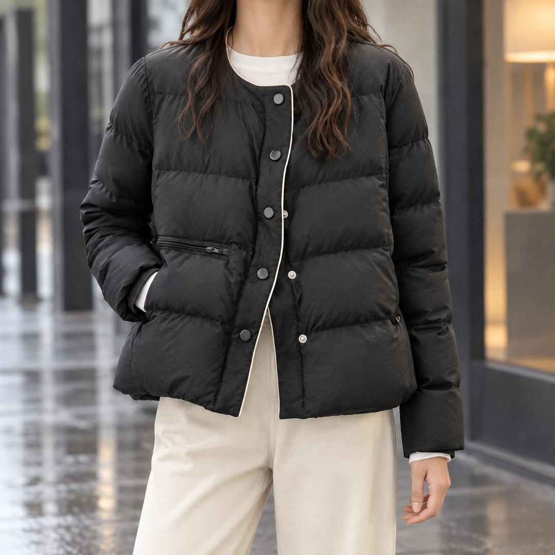 Lightweight Quilted Puffer Jacket with Contrast Trim Detail