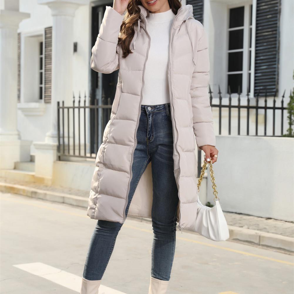 Long Hooded Puffer Jacket with Side Pockets