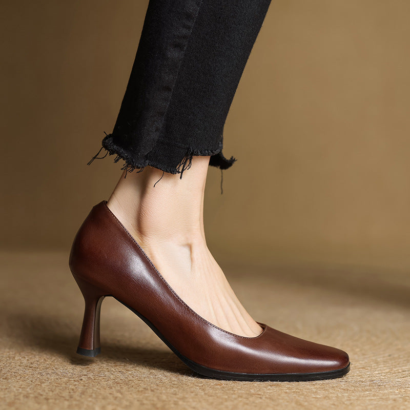 Elviera Square Leather Pumps