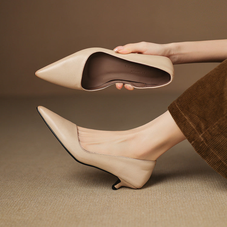 Orlisse Leather Kitten Heel Pumps