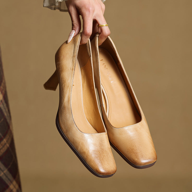 Elviera Square Leather Pumps