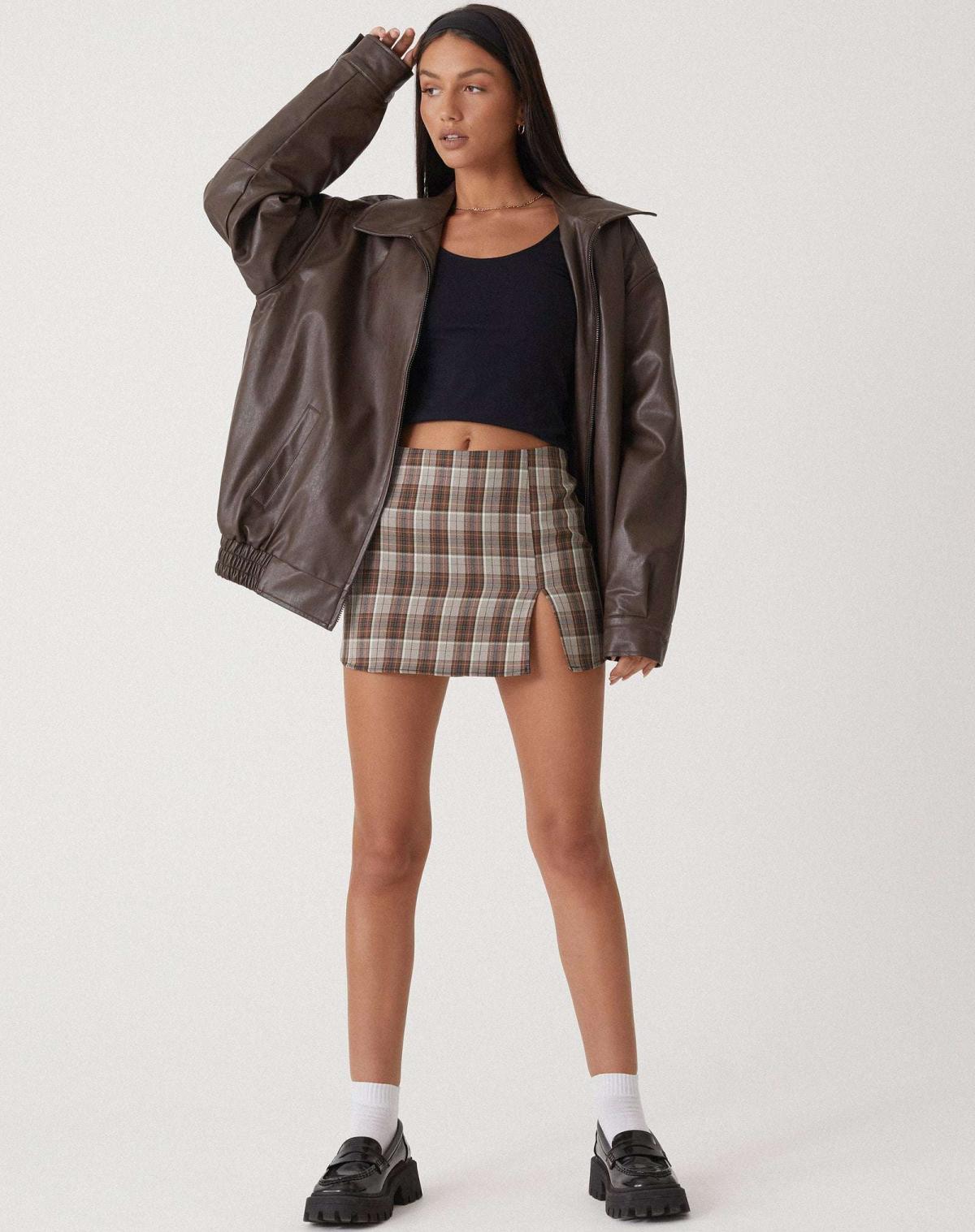 Oversized Faux Leather Bomber Jacket with Zip Front