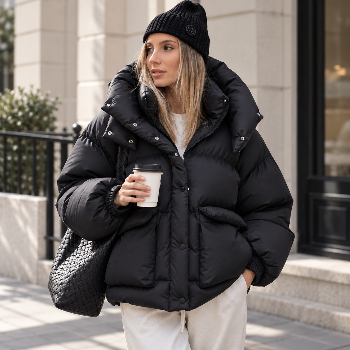 Oversized Hooded Puffer Jacket with High Collar