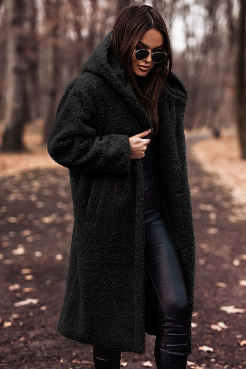 Oversized Hooded Teddy Coat with Large Front Pockets