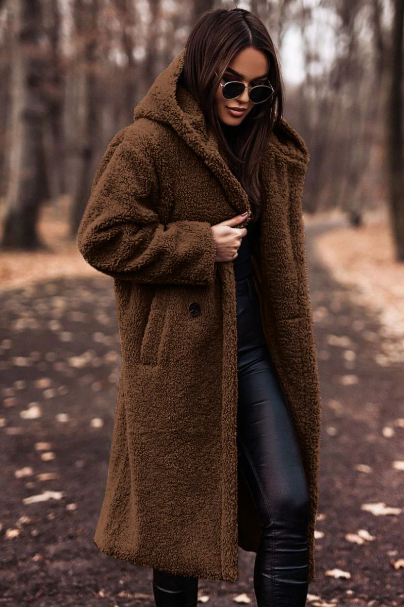 Oversized Hooded Teddy Coat with Large Front Pockets