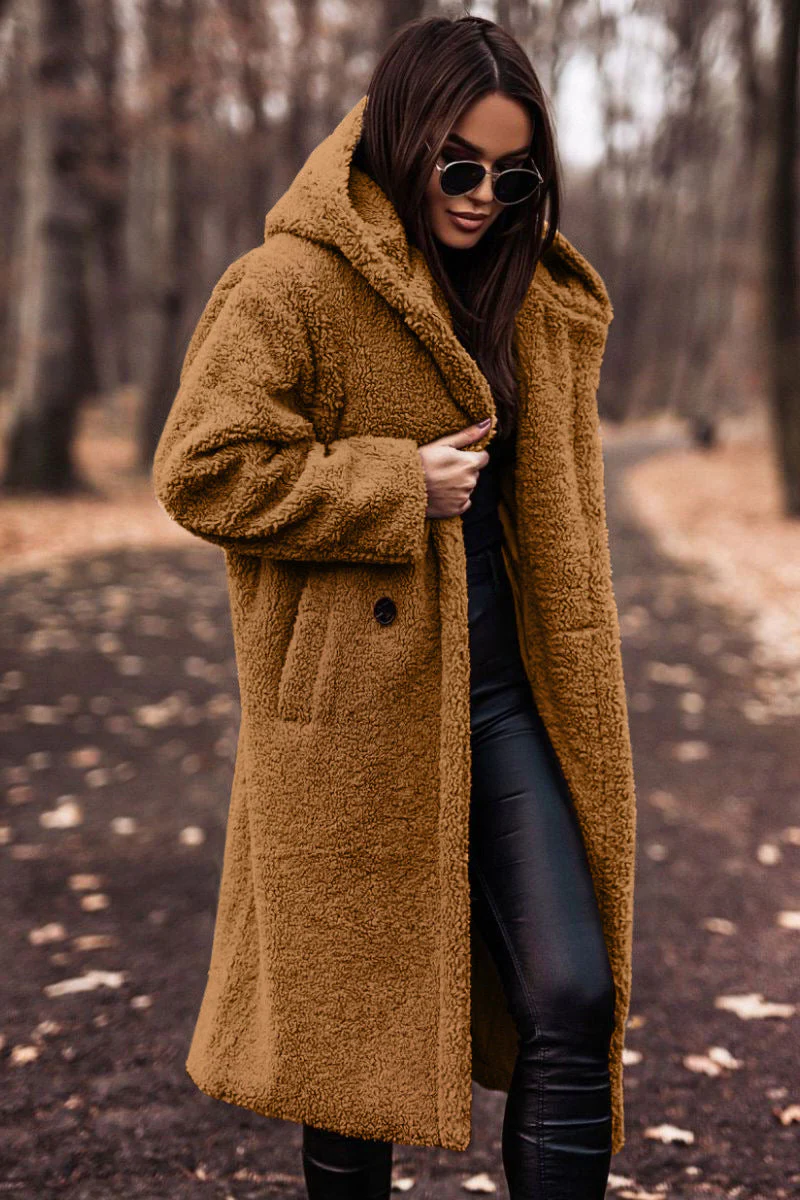Oversized Hooded Teddy Coat with Large Front Pockets