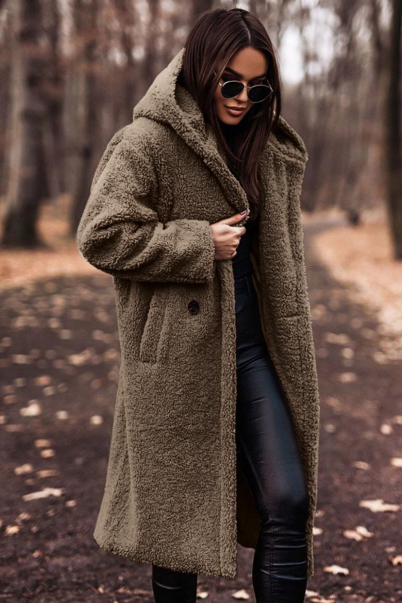 Oversized Hooded Teddy Coat with Large Front Pockets