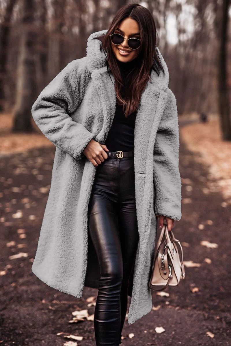 Oversized Hooded Teddy Coat with Large Front Pockets