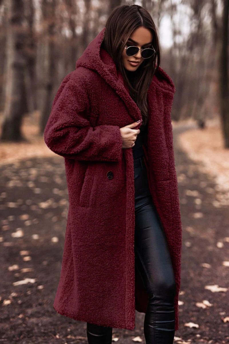 Oversized Hooded Teddy Coat with Large Front Pockets