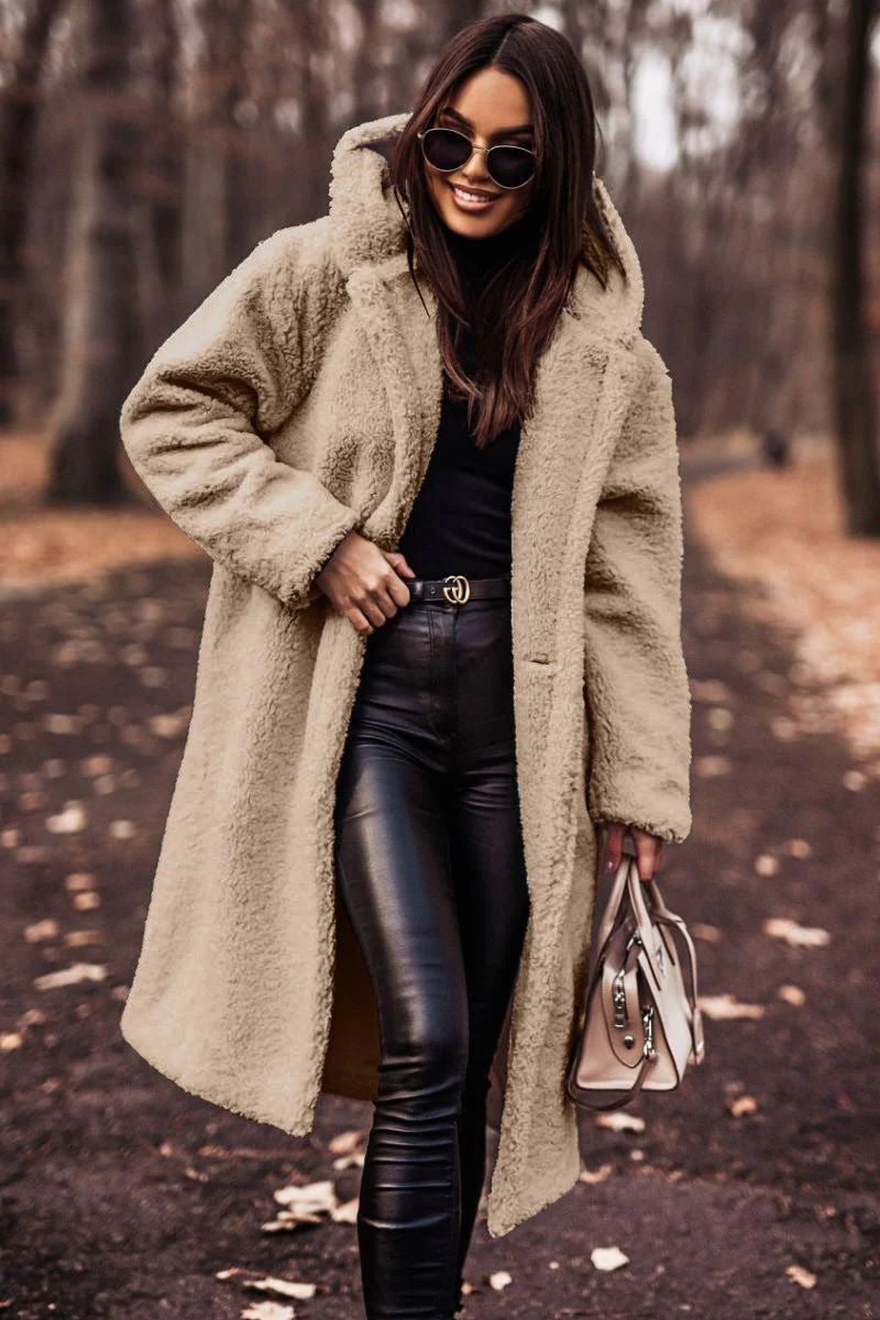 Oversized Hooded Teddy Coat with Large Front Pockets