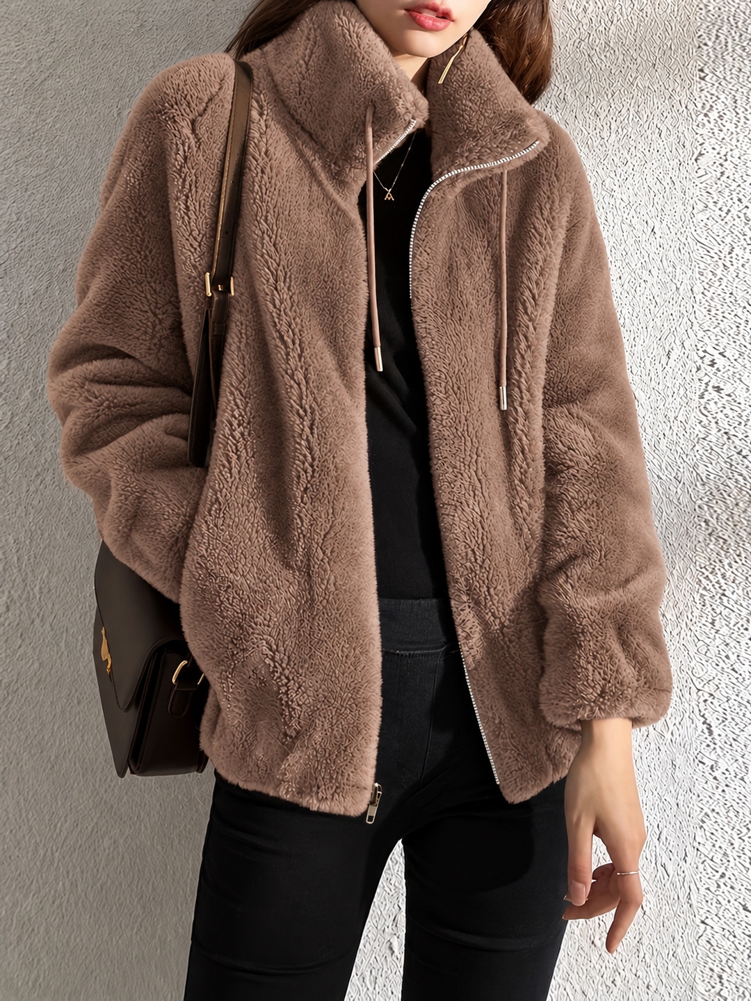 Plush Fleece Jacket with Stand Collar and Full Zip