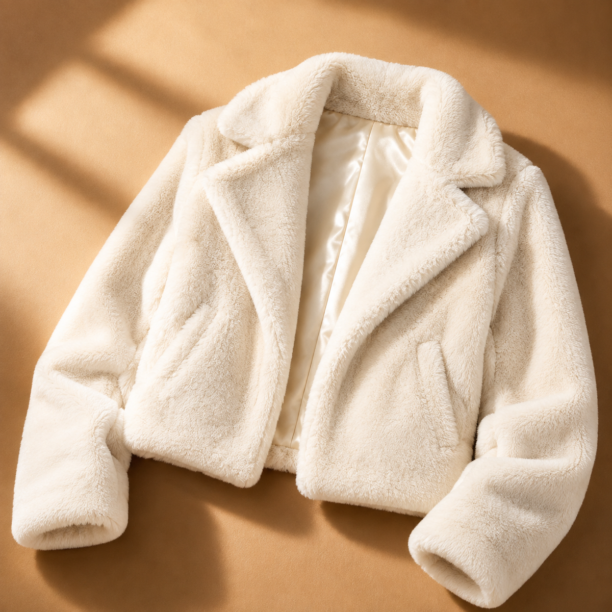 Plush Cropped Faux Fur Jacket with Wide Collar
