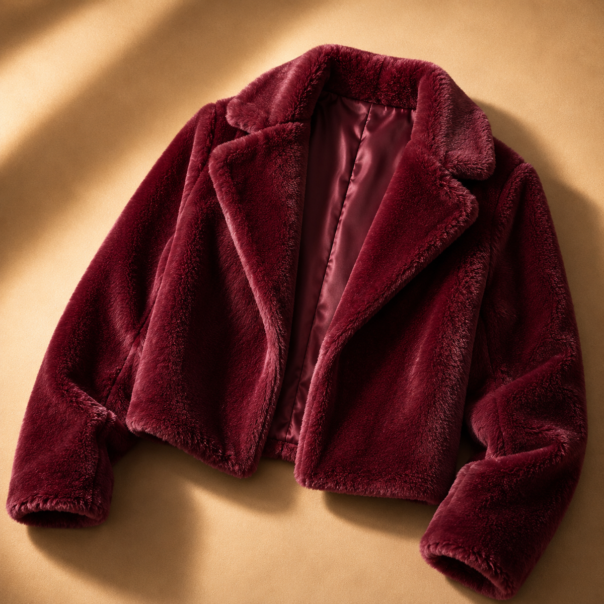 Plush Cropped Faux Fur Jacket with Wide Collar
