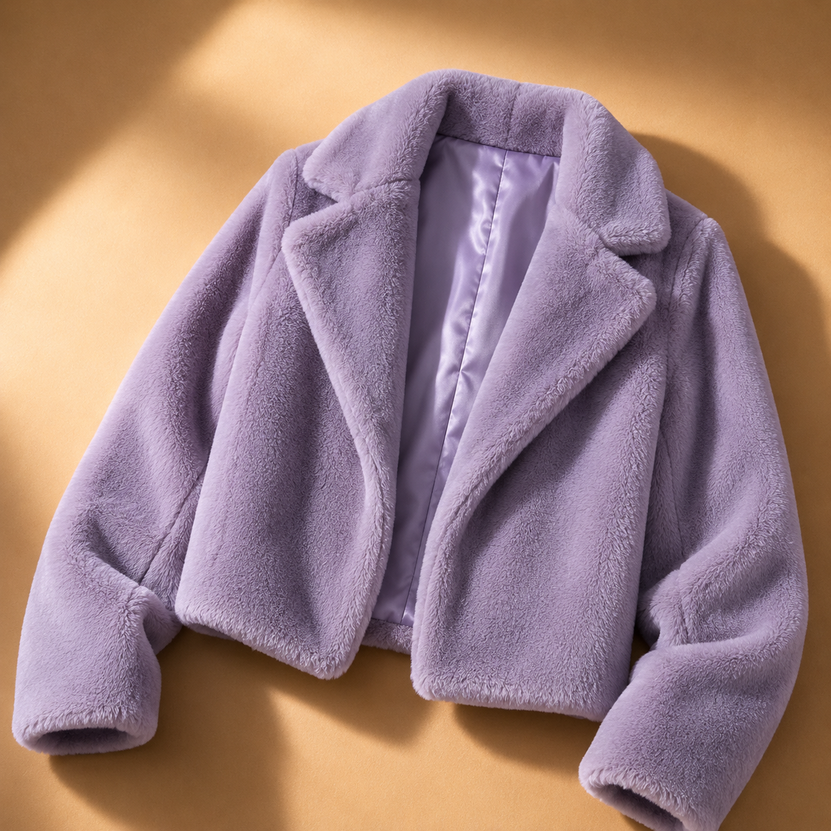 Plush Cropped Faux Fur Jacket with Wide Collar