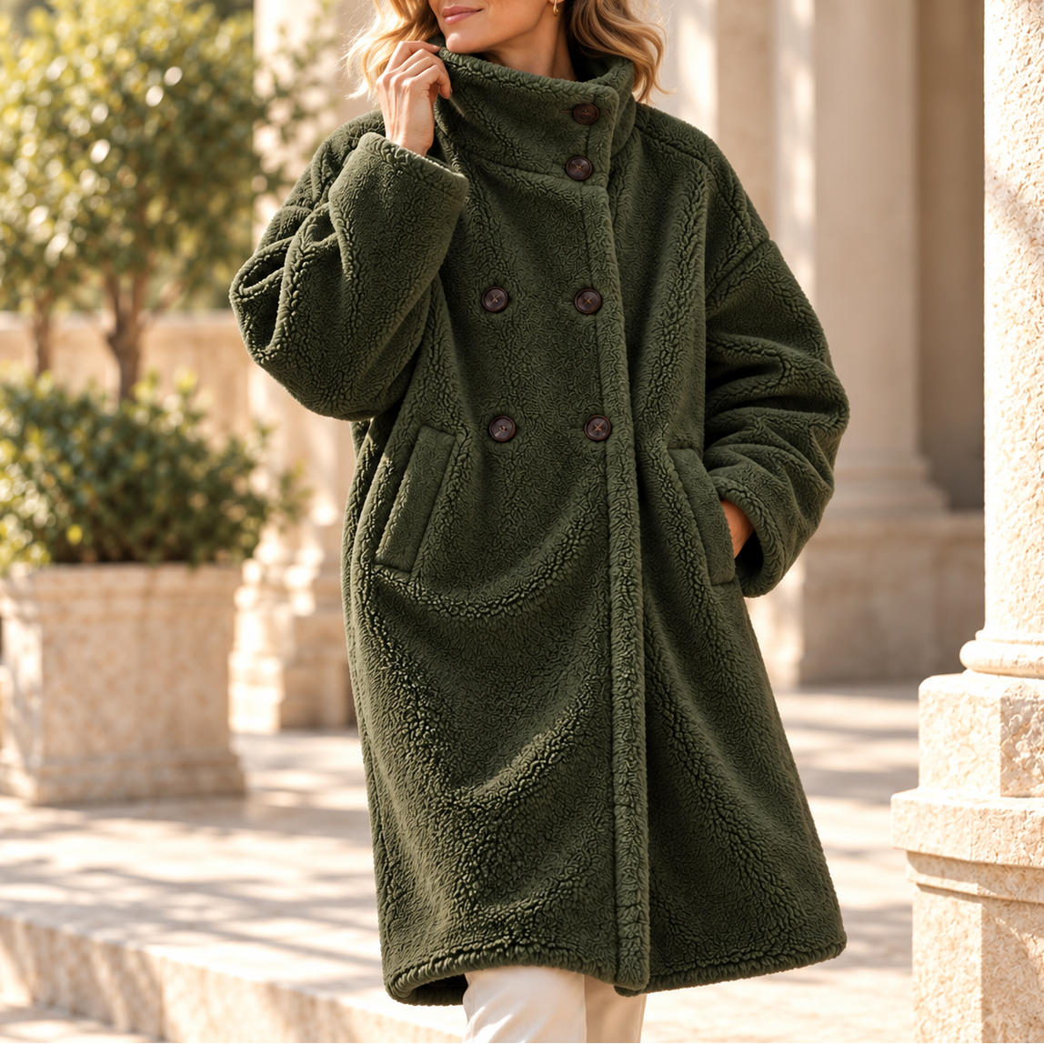Plush Double Breasted Teddy Coat with Stand-Up Collar