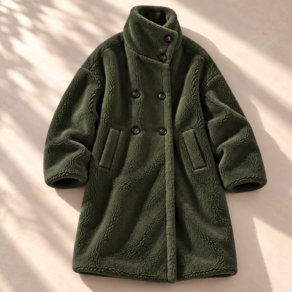 Plush Double Breasted Teddy Coat with Stand-Up Collar