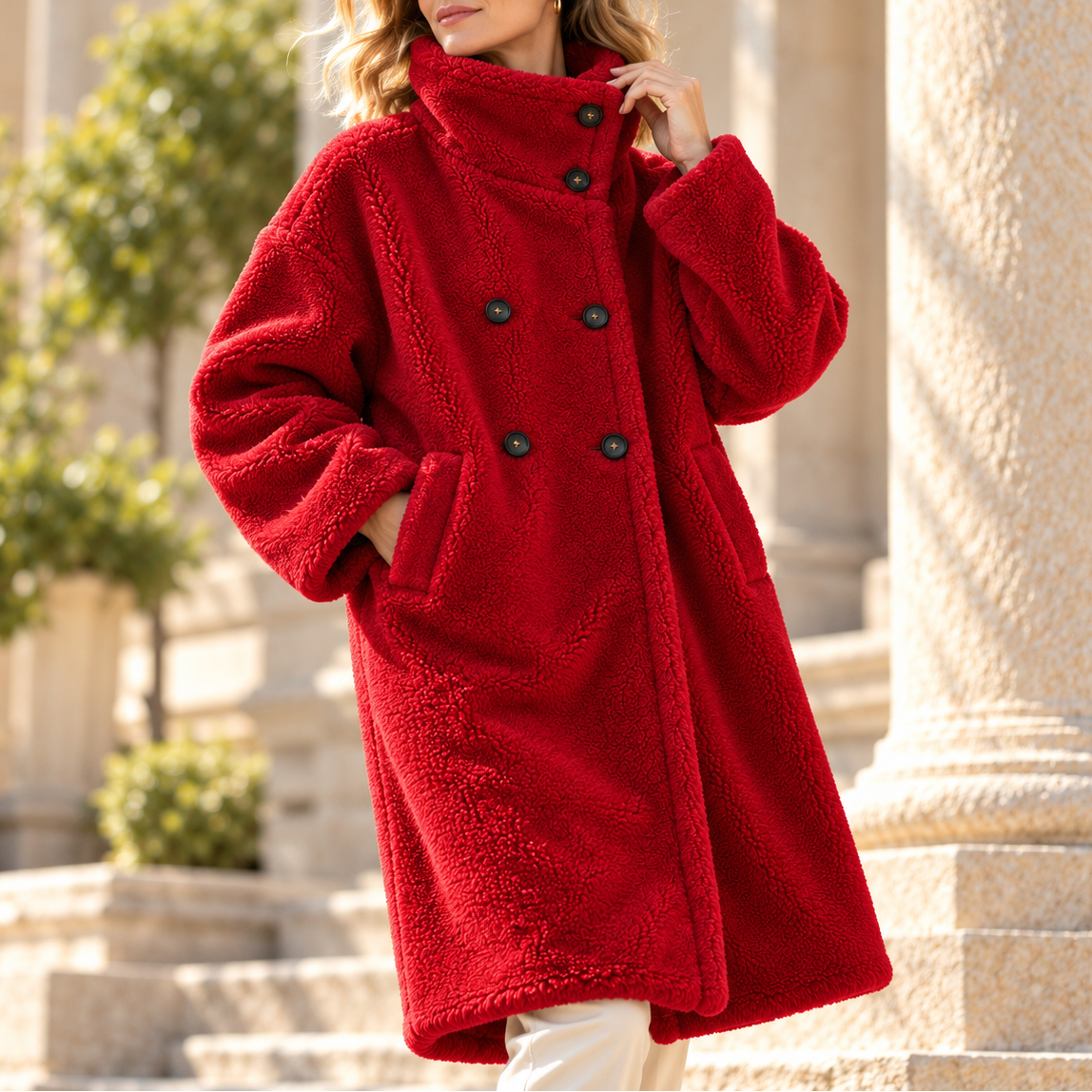 Plush Double Breasted Teddy Coat with Stand-Up Collar