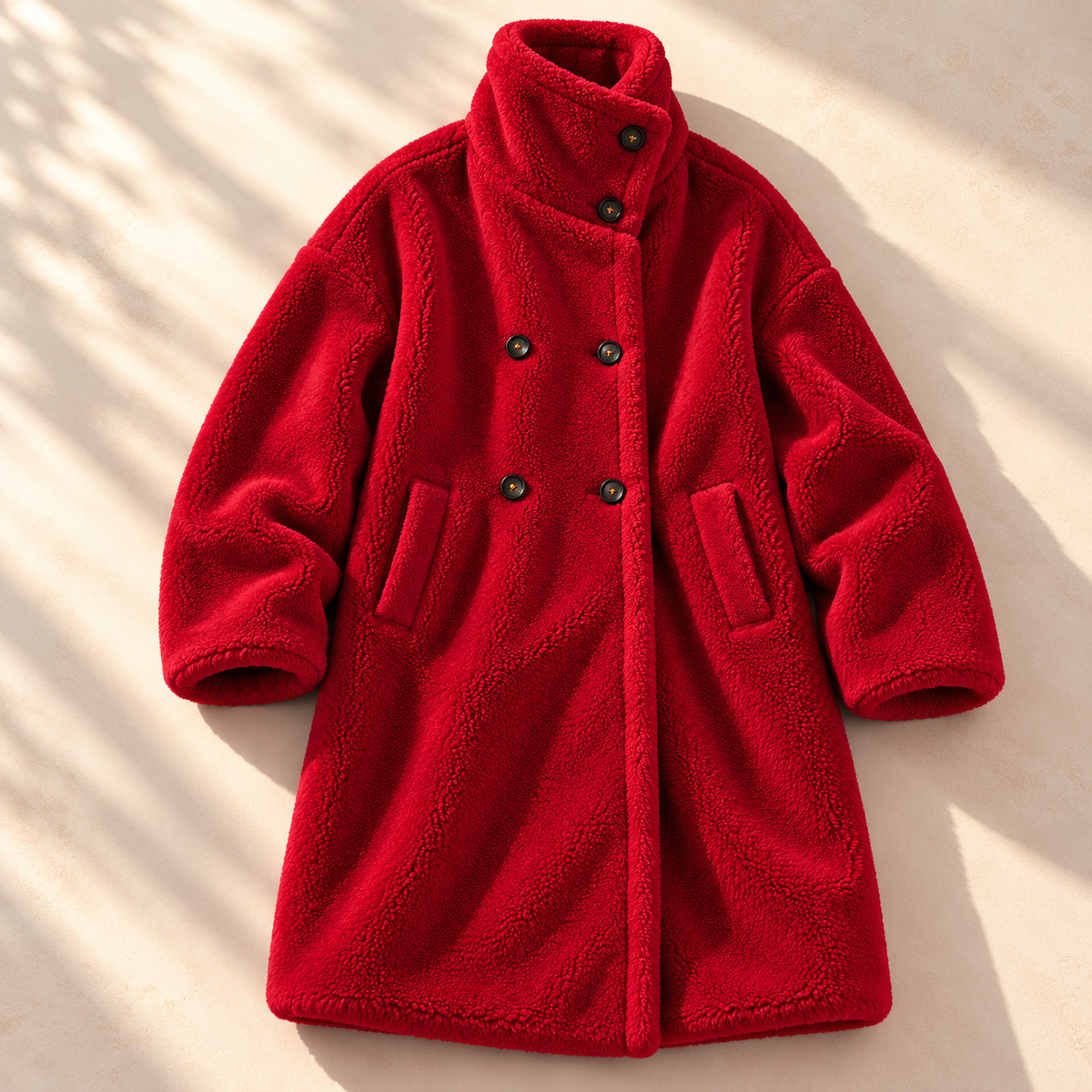 Plush Double Breasted Teddy Coat with Stand-Up Collar