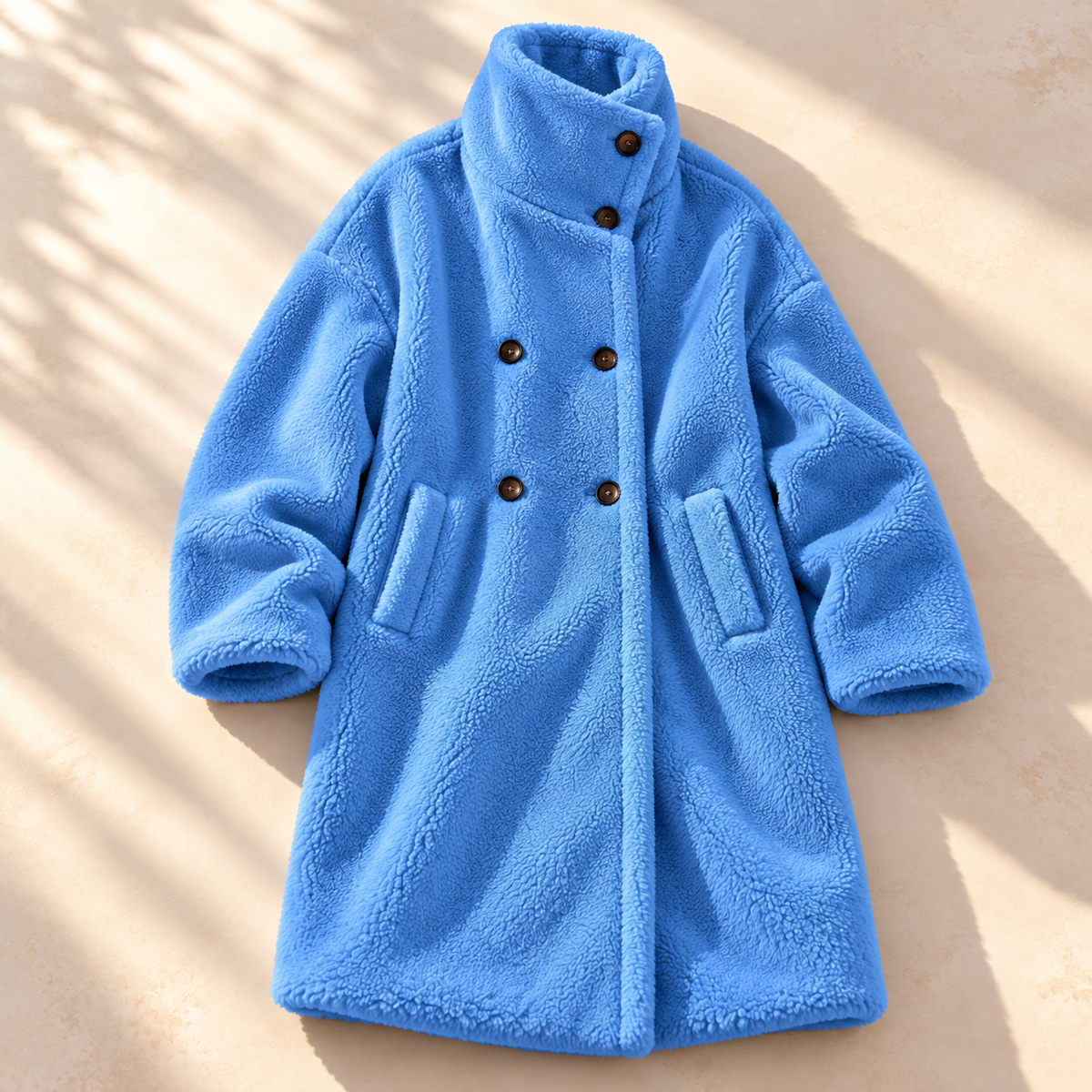 Plush Double Breasted Teddy Coat with Stand-Up Collar
