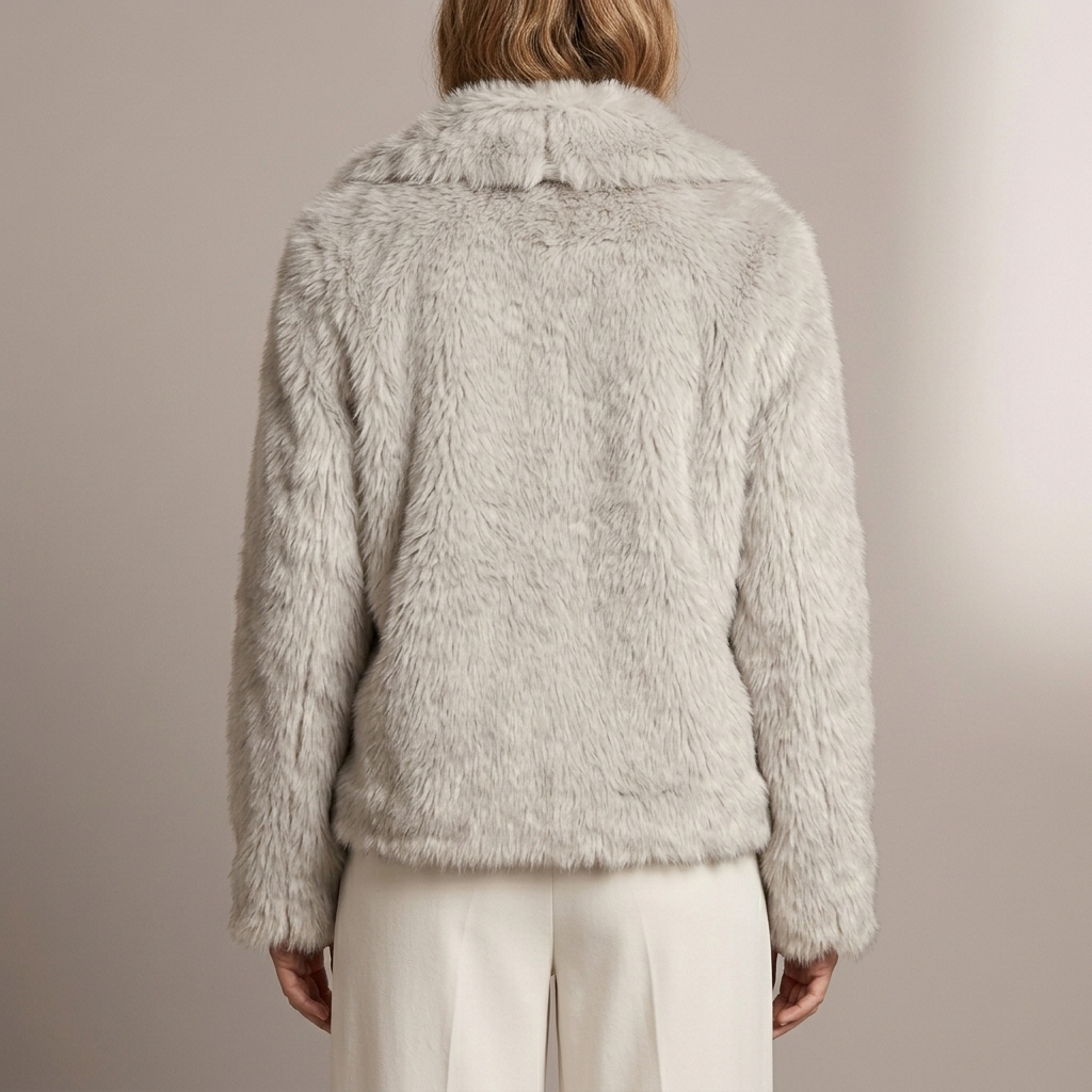 Plush Faux Fur Jacket with Wide Lapel Collar