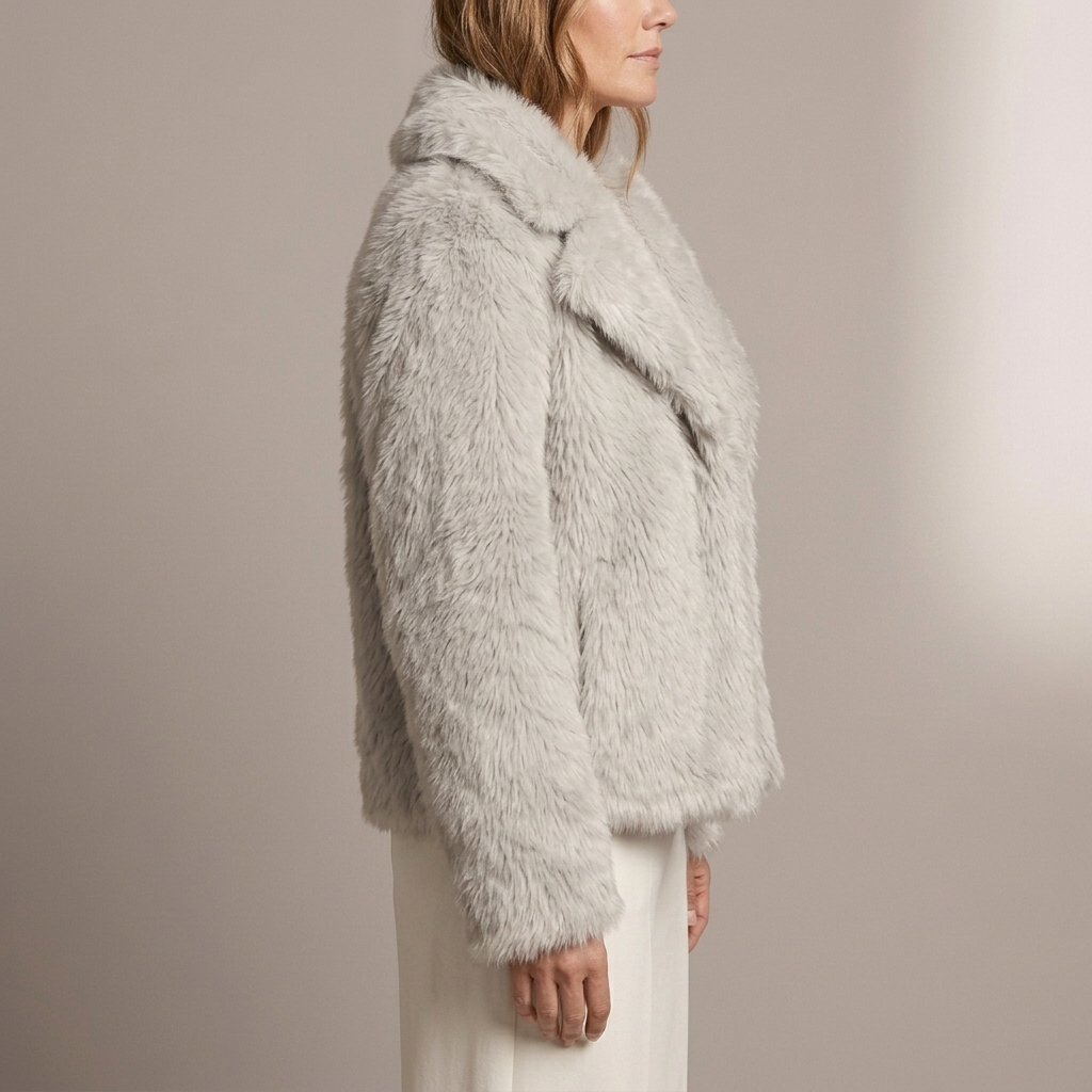 Plush Faux Fur Jacket with Wide Lapel Collar