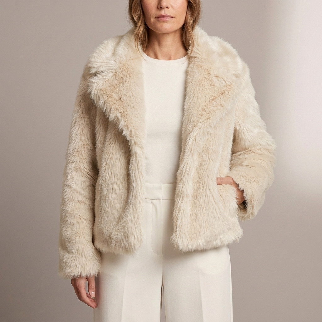 Plush Faux Fur Jacket with Wide Lapel Collar