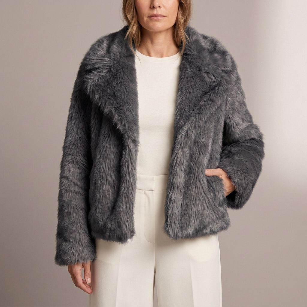 Plush Faux Fur Jacket with Wide Lapel Collar