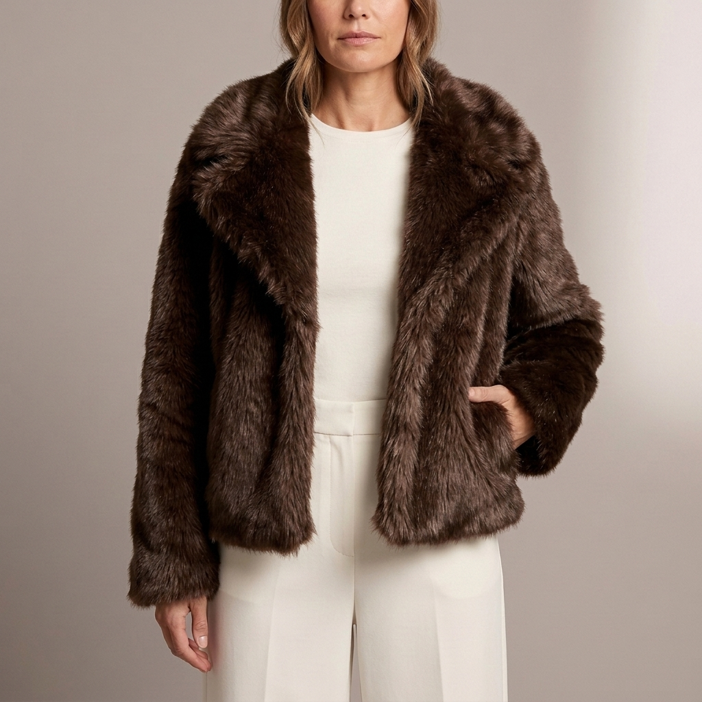 Plush Faux Fur Jacket with Wide Lapel Collar