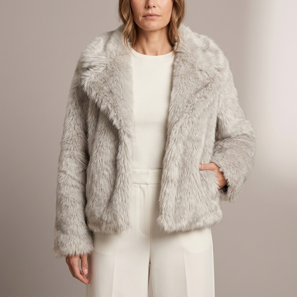 Plush Faux Fur Jacket with Wide Lapel Collar