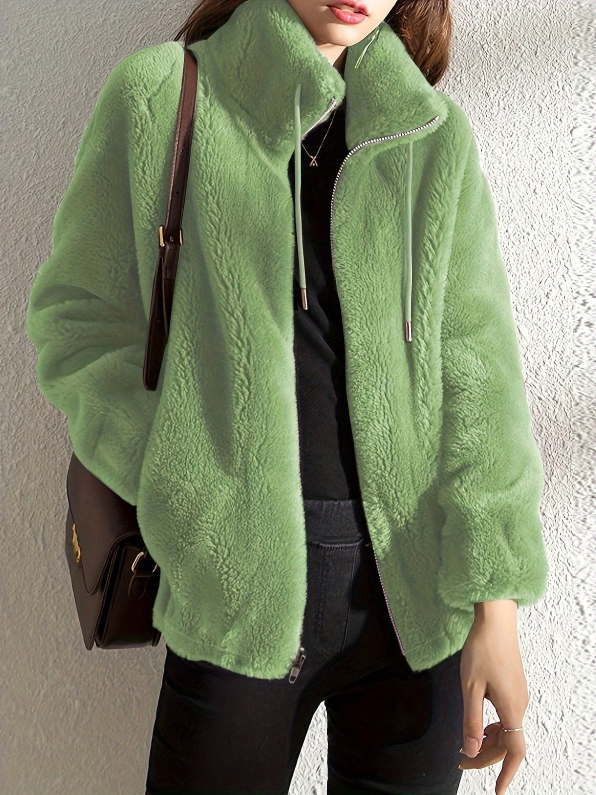 Plush Fleece Jacket with Stand Collar and Full Zip