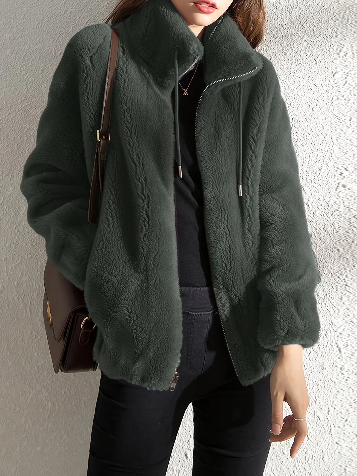 Plush Fleece Jacket with Stand Collar and Full Zip