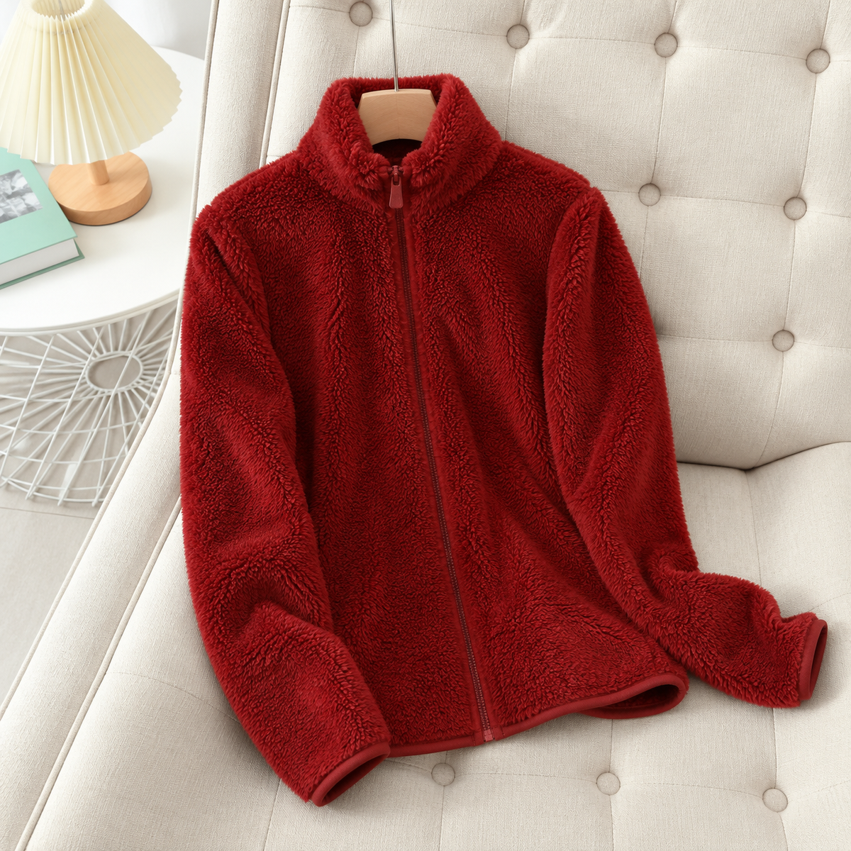 Plush Sherpa Fleece Jacket with High Collar and Side Pockets