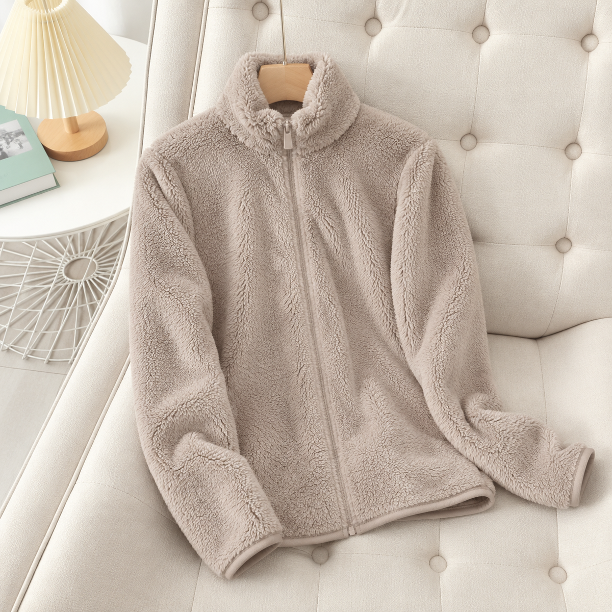 Plush Sherpa Fleece Jacket with High Collar and Side Pockets