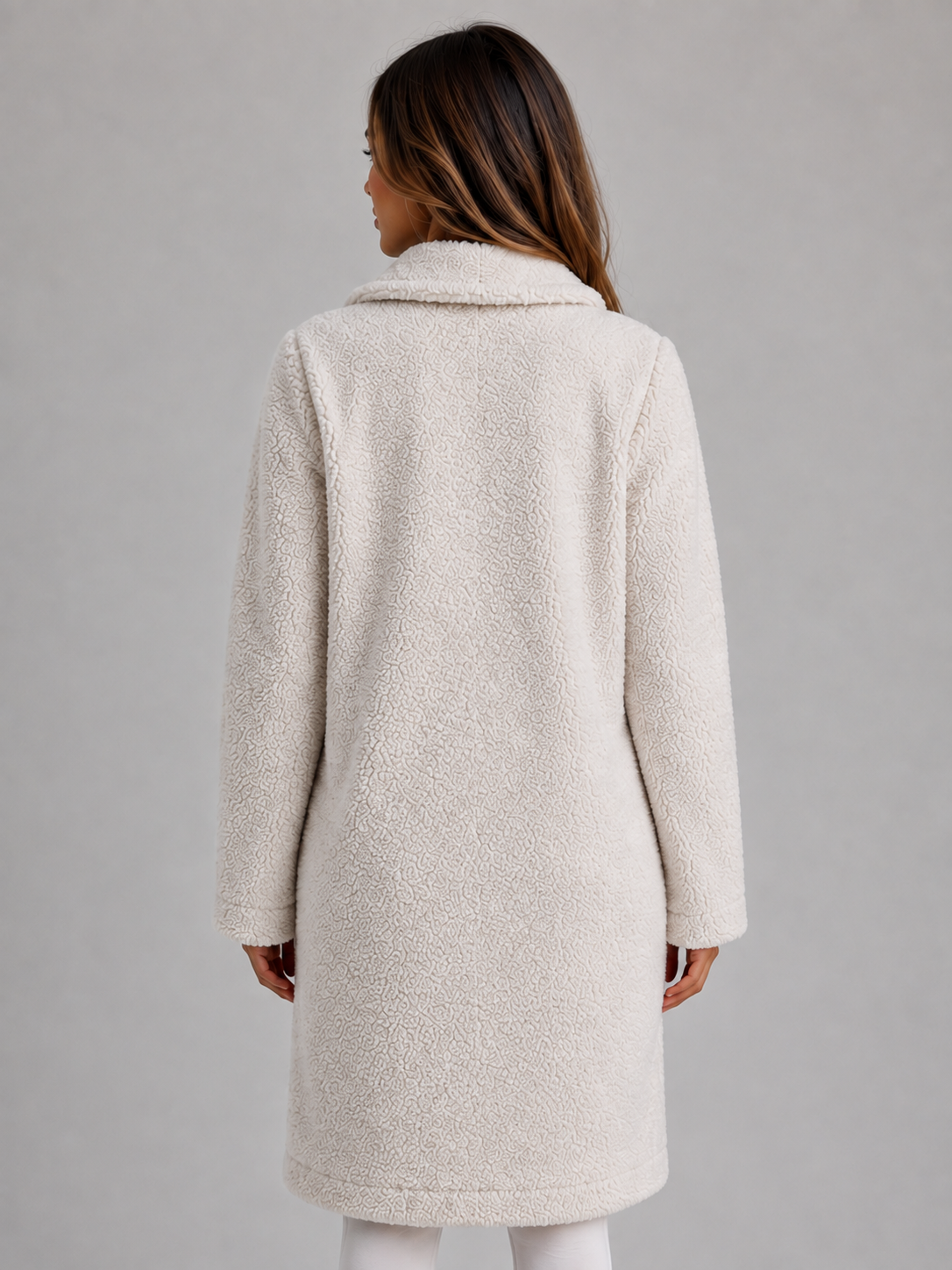 Plush Teddy Coat with Wide Collar and Black Buttons