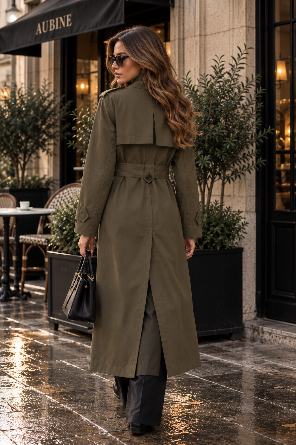 Polished Double Breasted Long Trench Coat with Belted Waist
