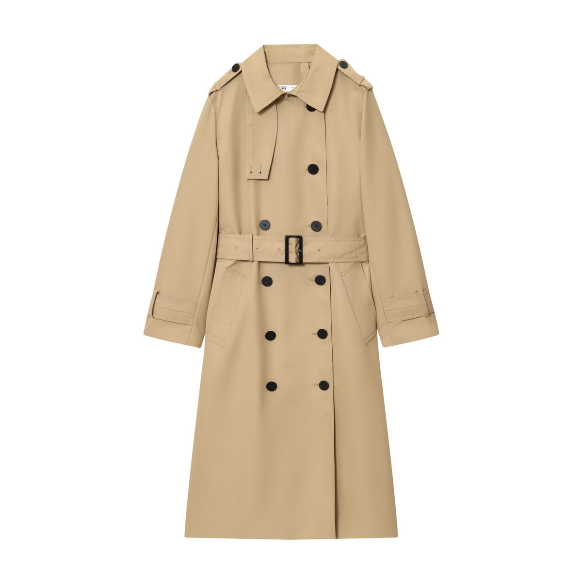 Polished Double Breasted Long Trench Coat with Belted Waist