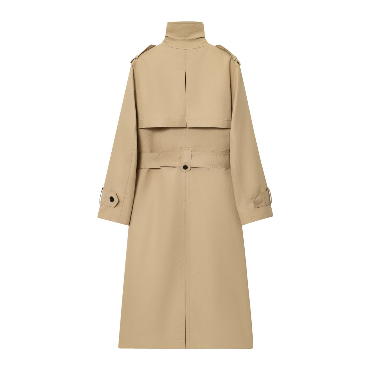 Polished Double Breasted Long Trench Coat with Belted Waist