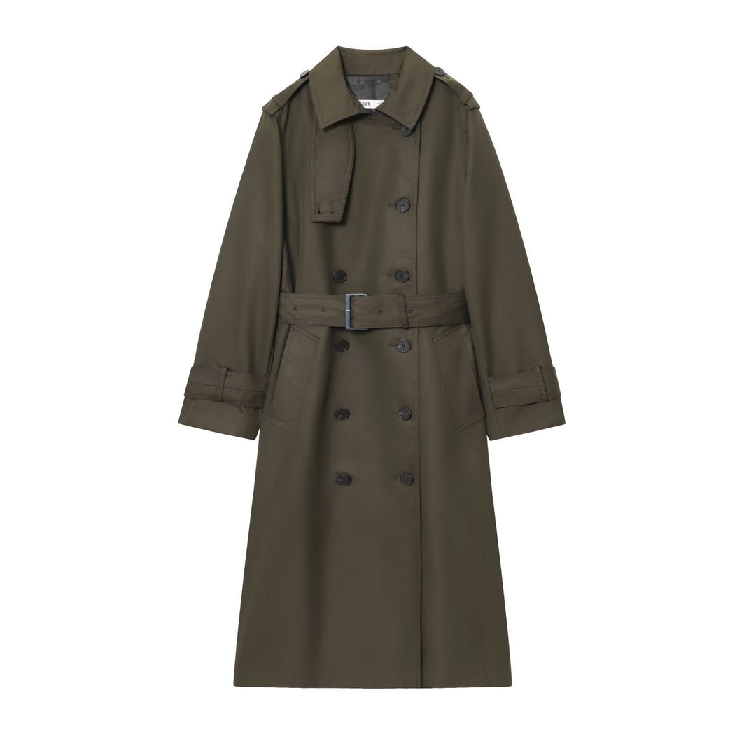 Polished Double Breasted Long Trench Coat with Belted Waist