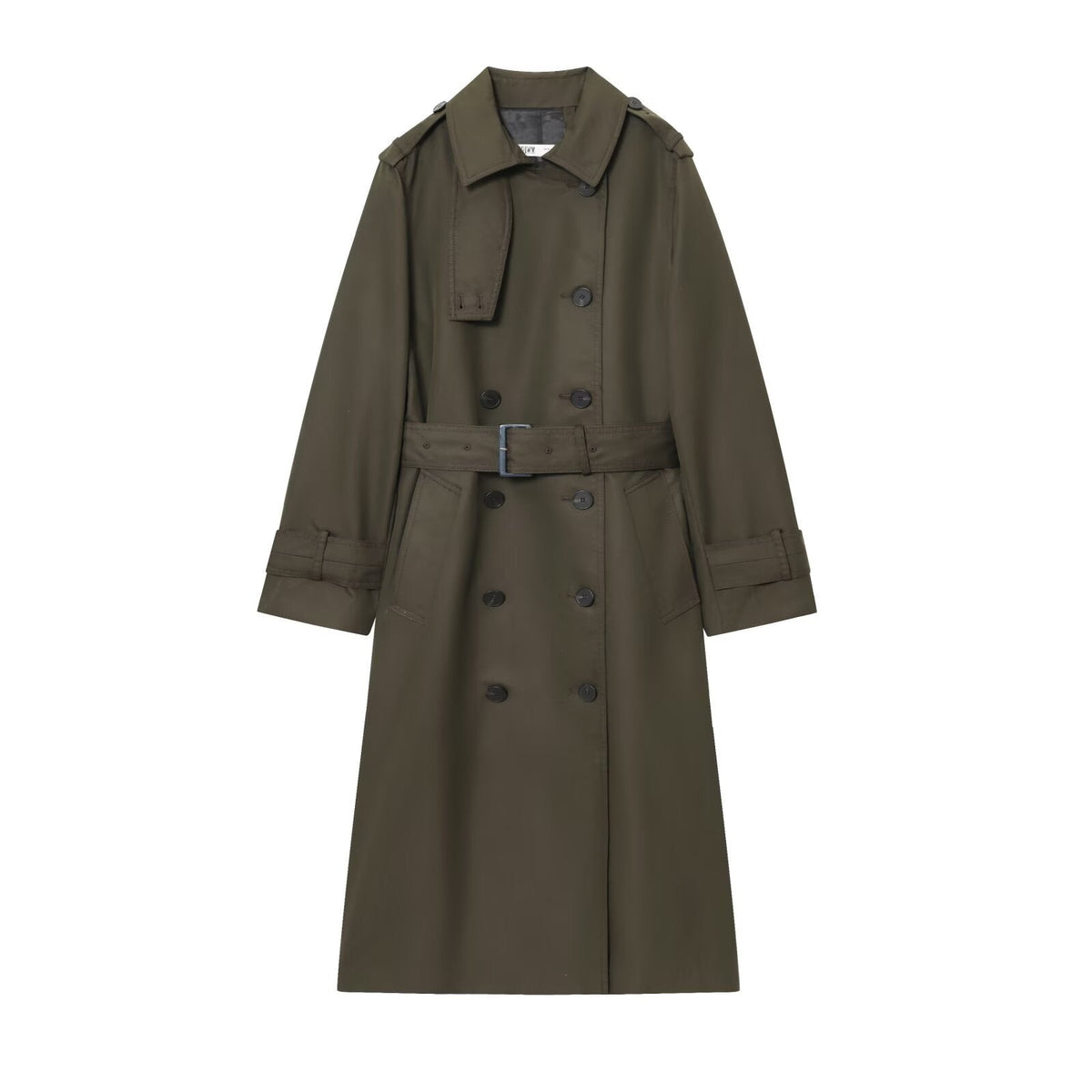 Polished Double Breasted Long Trench Coat with Belted Waist