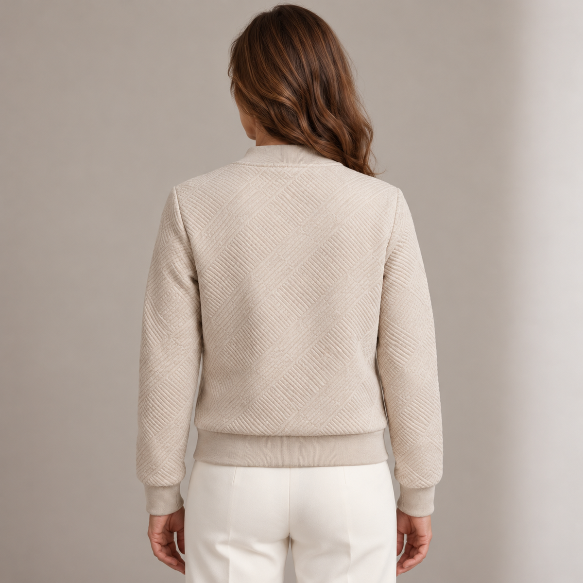 Quilted Bomber Jacket with Diamond Texture Pattern