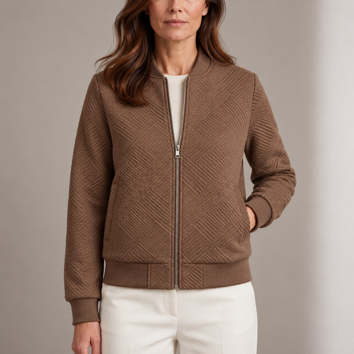 Quilted Bomber Jacket with Diamond Texture Pattern